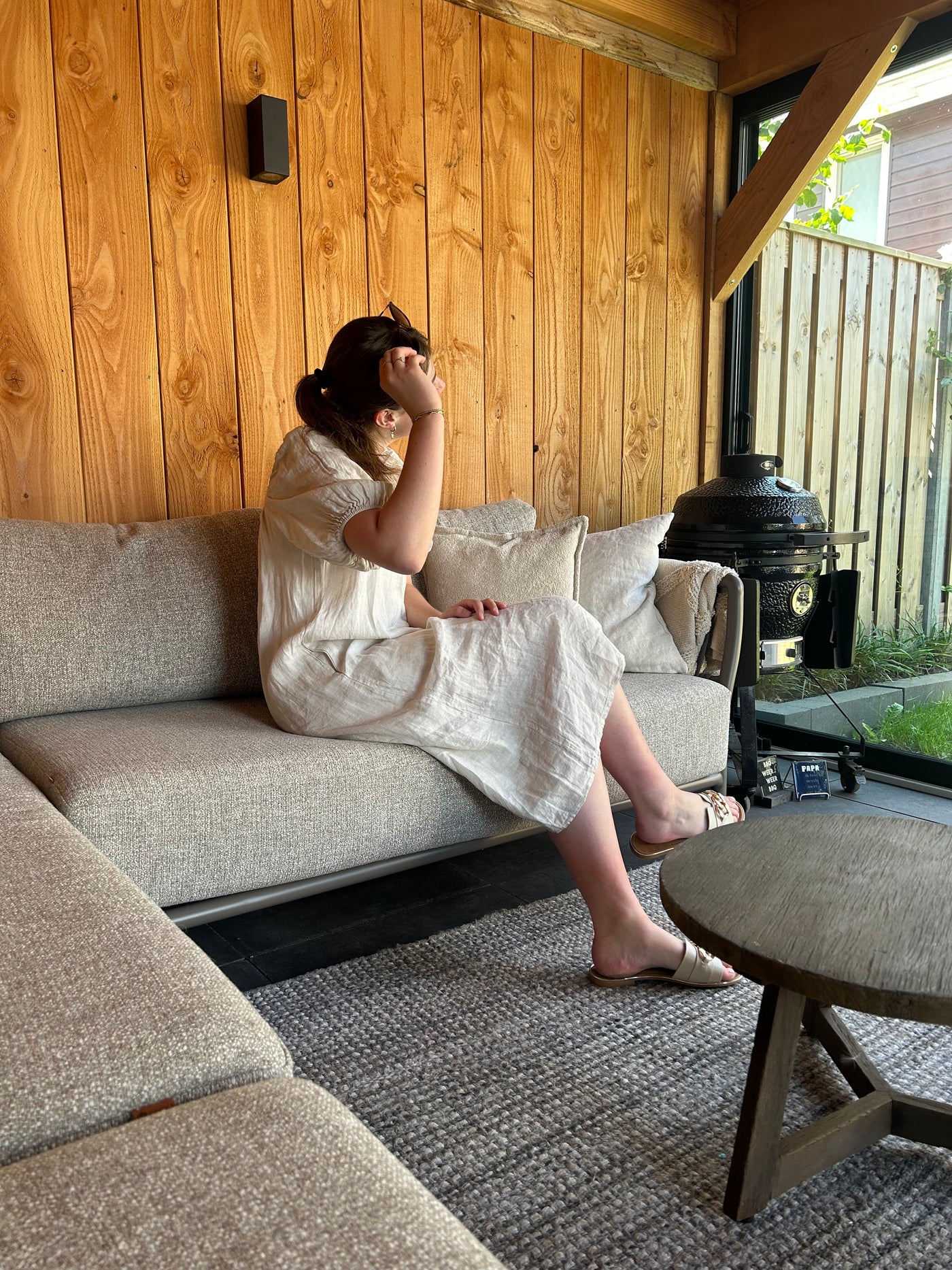 By Sanique | Linnen midi jurk beige
