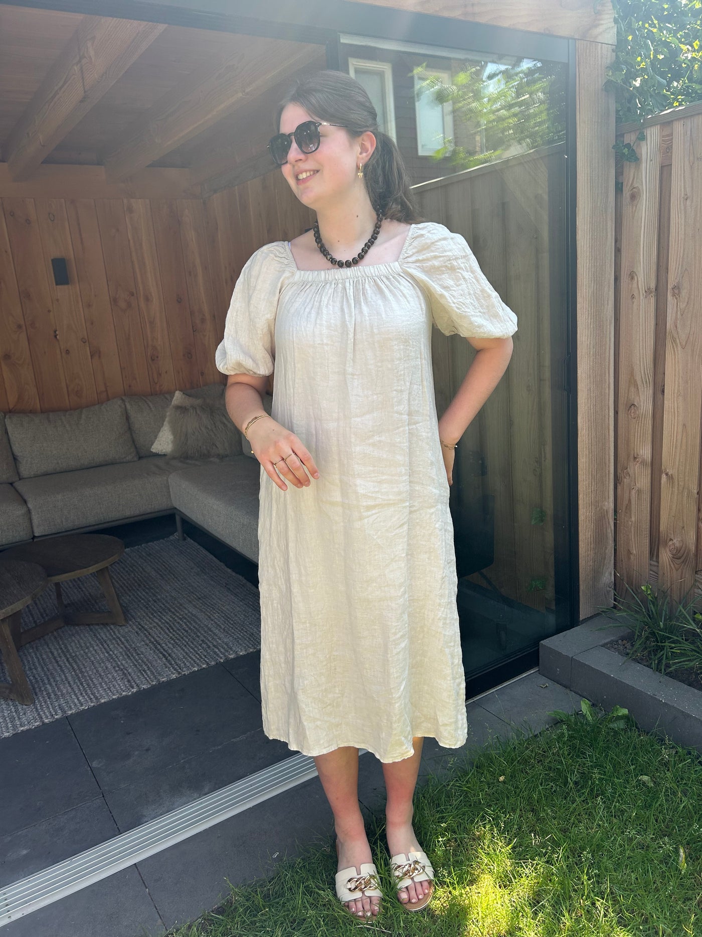 By Sanique | Linnen midi jurk beige