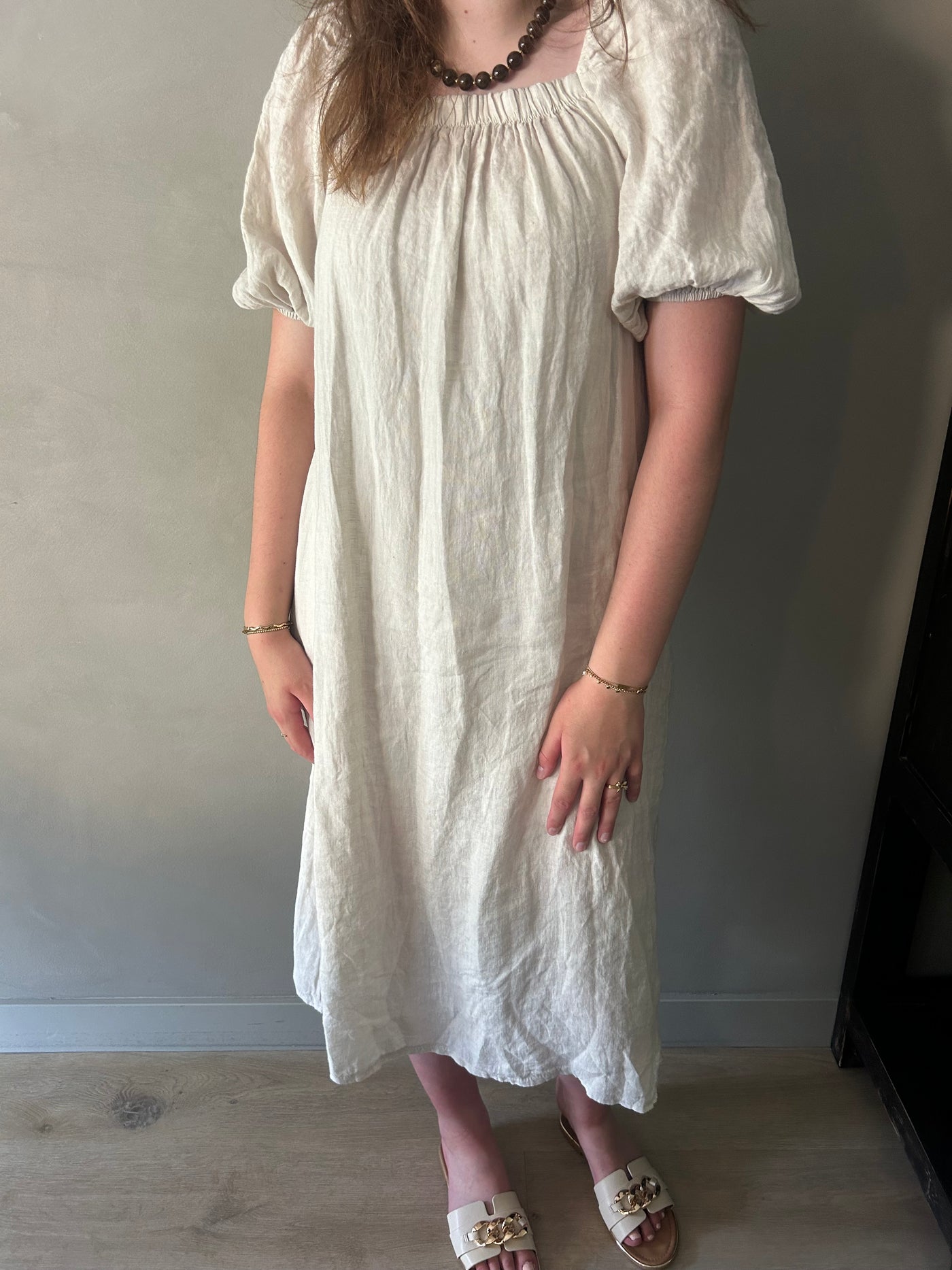 By Sanique | Linnen midi jurk beige